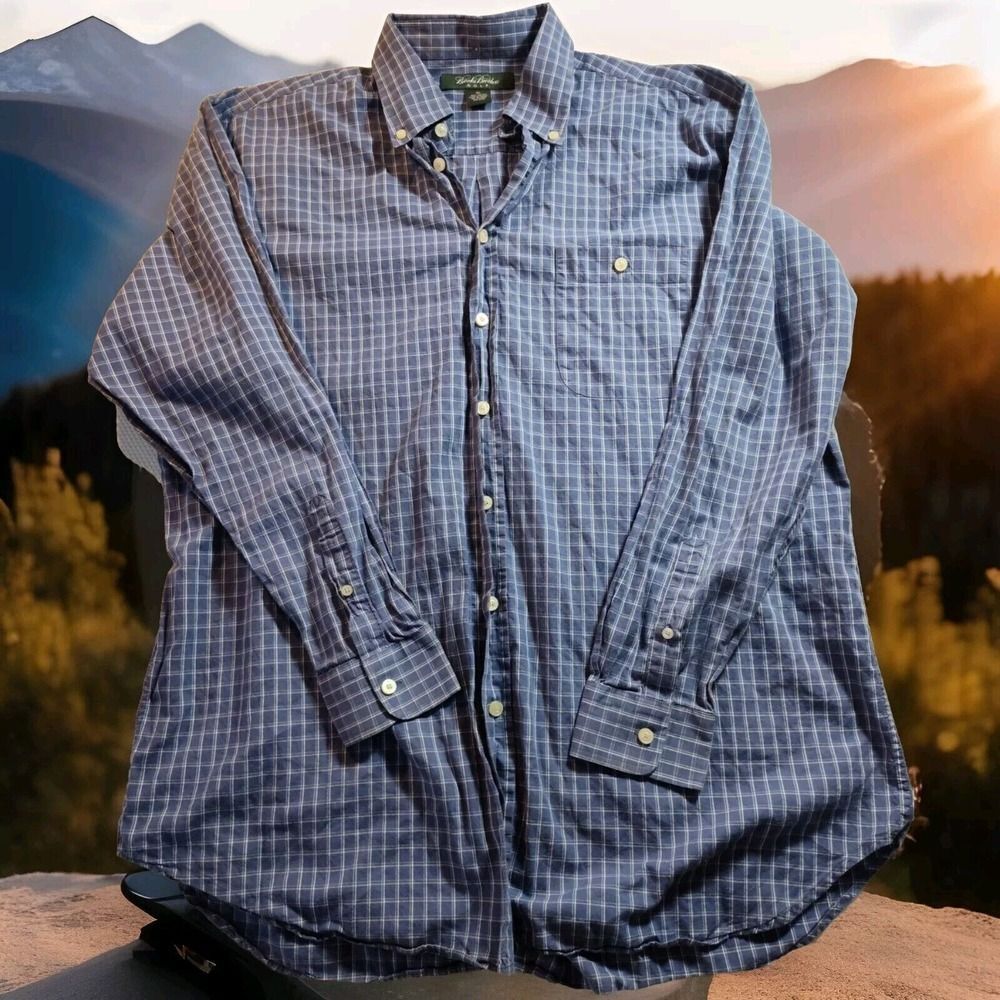 Brooks Brothers Golf XL Mens Long Sleeve Button Down Blue/White Plaid Shirt 1087